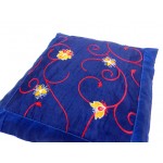 JAIPURI CUSHION COVER PILLOW CASE FLORAL DESIGN SILK FABRIC BLUE COLOR SIZE 17x17 INCH